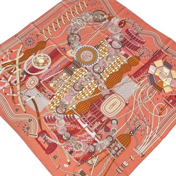 HERMES Carre 90 Pink Orange Multi Scarf